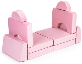 Modulárna rozkladacia pohovka pre deti veľká 2-miestna DIY 10 mäkkých vankúšov - ružová ECOTOYS