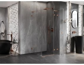 Mexen Lunar, L výklopný sprchový kút pravý 80 x 80 cm, 8mm číre sklo, profil medená matná, 834L-080-080-65-00-P