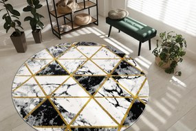 Koberec okrúhly EMERALD exkluzívne 1020 glamour, štýlový mramor, trojuholníky čierna / zlato Veľkosť: kruh 120 cm