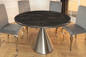 Jedálenský stôl ELEGANCIA 130 cm okrúhly rám chróm čierny mramorový vzhľad