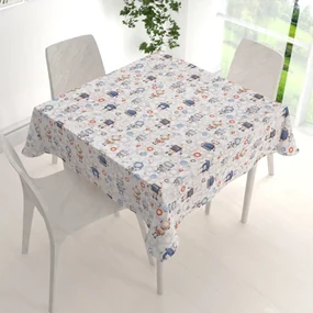 Biante Detský bavlnený štvorcový obrus Sandra SA-584 Svet robotov na sivo-bielom 150x150 cm