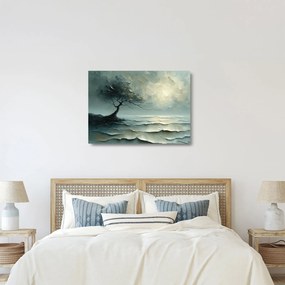 Sklenený obraz - Olejomaľba stromu s oceánom (70x50 cm)