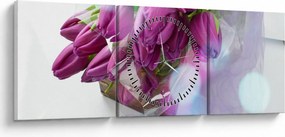 Obraz - kytice tulipánov (s hodinami) (90x30 cm)