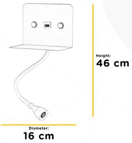 ONLI - LED Flexibilná lampička s policou a USB nabíjaním PLAK LED/1W/230V čierna
