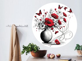 Červené kvety vo váze textilní prelepiteľná nálepka na stenu hárok 45 x 45 cm