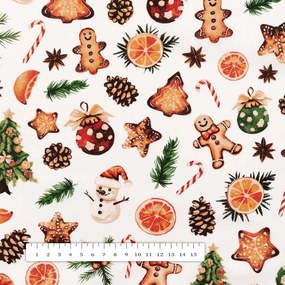 Biante Vianočný bavlnený štvorcový obrus Sandra SA-516 Vianočné perníčky a ozdoby na bielom 60x60 cm