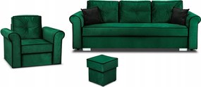 Sedacia súprava do obývačky Merida Pohovka kreslo s podnožkou, zelená