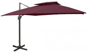 vidaXL Závesný slnečník s dvojitou strieškou 300x300 cm bordovo-červený-