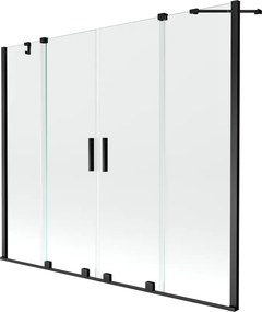 Mexen Velar Duo, vaňová zástena 2-krídlová s posuvnými dverami 190 x 150 cm, 8mm číre sklo, čierny profil, 896-190-000-02-70