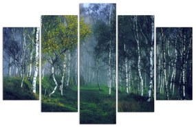 Obraz na plátně pětidílný Březový les v mlze Krajina - 200x100 cm