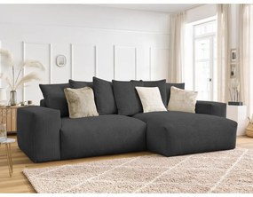 Tmavosivá menčestrová rozkladacia/s úložným priestorom rohová pohovka Voltaire – Bobochic Paris