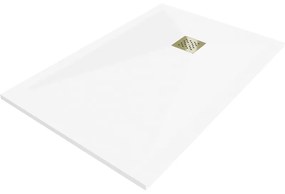 Mexen Stone+, obdĺžniková vanička z minerálneho kompozitu 100 x 90 cm, biela, zlatá lesklá krytka, 44109010-G