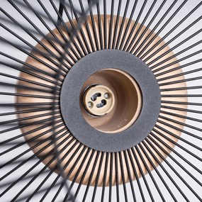 Závesné svietidlo Gabbia, 1x čierne drôtené tienidlo, drevo, (fi 35cm)