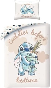 Bavlnené posteľné obliečky Stitch - motív Maznanie pred spaním - 100% bavlna - 70x90 cm + 140x200 cm