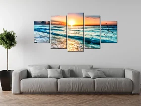 Gario Obraz s hodinami Západ slnka v Cancúne Mexiko - 5 dielny Rozmery: 150 x 70 cm