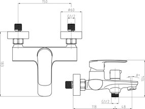 Mereo Pego, vaňová nástenná batéria, 150 mm, s keramickým prepínačom, bez príslušenstva, chróm, MER-CB90104P