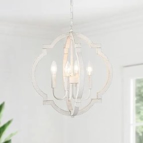 Rustikálna Francúzska Závesná Lampa, Biely Drevený Luster