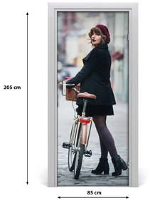 Fototapeta samolepiace dvere žena na bicykli 85x205 cm