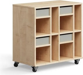 Študentská úložná skrinka CASPER, 4 zásuvky, 8 priehradiek, breza, šedá