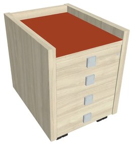 Mobilný kontajner Verno 47 x 60 cm so sklom, 4 zásuvky, agát / oranžová