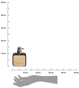 Dávkovač mydla Natureo, čierna/s drevenými prvkami, 200 ml