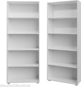 Knižnica 190 cm, biela - 5 priehradiek
