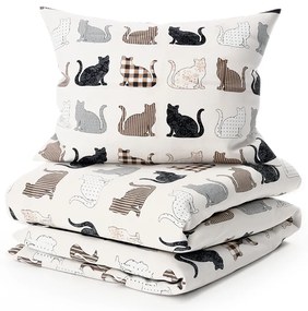 Obliečky z Renforcé bavlny PATTERNED CATS béžové Rozmer obliečky: 2 ks 70 x 90 cm | 200 x 220 cm