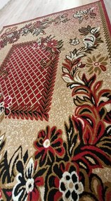 HU Béžovo-červený  koberec Shiraz Bcf Mriezka-Bordo Rozmer: 40x60 cm