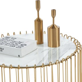 Vintino Konferenčný stolík PETERBURG – biely mramor-zlatý podstavec-60cm