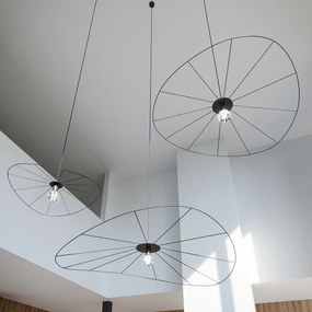 Závesné svietidlo Eskola, 1x čierne drôtené tienidlo, (fi 140 cm)