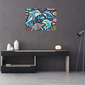 Sklenený obraz – Kreslené vodné zvieratká (70x50 cm)
