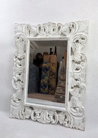 Zrkadlo TULIP biele, 80x60 cm, exotické drevo, ručná práca
