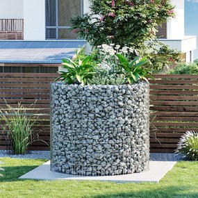 Gabion, okrúhly kovový kamenný kôš, strieborný
