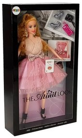 LEAN TOYS Bábika v šatách, s doplnkami 28 cm - svetlovlasá, ružová