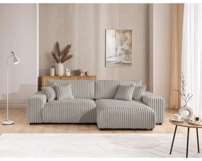 Svetlosivá menčestrová rozkladacia/s úložným priestorom rohová pohovka (pravý roh) Sarina – Ropez