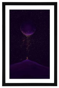 Plagát s paspartou fialová magická planéta - 60x90 white