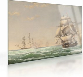 Sklenený obraz - Fitz Henry Lane, The United States Frigate President Engaging the British Squadron, reprodukcia (70x50 cm)