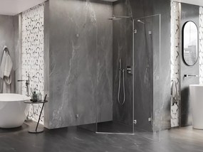 Mexen Lunar, päťuholníkový sprchový kút s pravým sklonom 80 x 90 cm, 8mm číre sklo, oceľový profil, 831-080P-090L-97-00-P