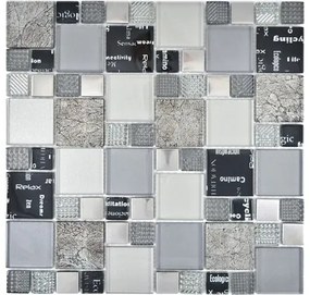 Sklenená mozaika XCM MC529 29,8x29,8 cm strieborná/sivá/čierna