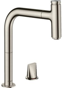 HANSGROHE Metris Select M71 2-otvorová páková drezová batéria s vyťažiteľným výtokom, 1jet, sBox, výška výtoku 208 mm, vzhľad nerezovej ocele, 73804800