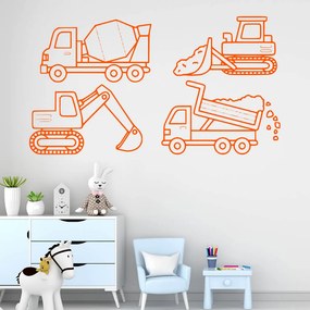 Veselá Stena Samolepka Stavebné stroje Farba: oranžová, Veľkosť: 100 x 55 cm