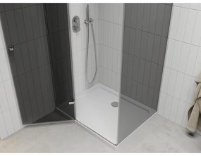 Mexen Roma, sprchový kút s krídlovými dverami 120 (dvere) x 70 (stena) cm, 6mm šedé sklo, chrómový profil + slim sprchová vanička biela + chrómový sifón, 854-120-070-01-40-4010