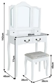 Tempo Kondela Toaletný stolík s taburetom, biela/strieborná, REGINA NEW