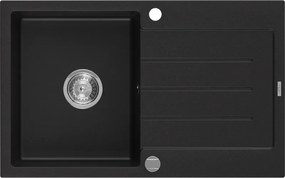 Mexen Bruno, granitový drez 795x495x200 mm, 1-komorový, čierna, 6513791010-77