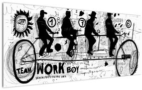 Obraz - Tímová práca, jazda na bicykli (120x50 cm)