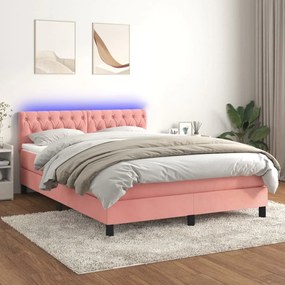 Posteľný rám boxsping s matracom a LED ružový 140x200 cm zamat 3134590