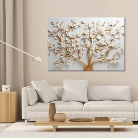 Gario Obraz na plátne Biele kvety magnólie na zlatých konároch Rozmery: 90 x 60 cm