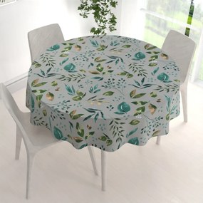 Biante Bavlnený okrúhly obrus Sandra SA-430 Modro-zelené listy na sivom Ø 90 cm