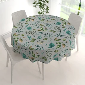 Biante Bavlnený okrúhly obrus Sandra SA-430 Modro-zelené listy na sivom Ø 80 cm