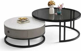 LuxuryForm DESIGN Konferenčný stolík AMARO 80 / 60 cm – sivý mramor / sklo (set 2 ks)